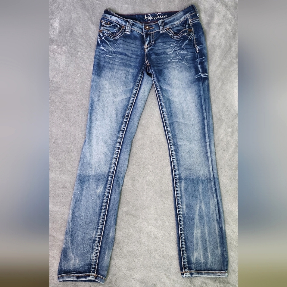 Ariya Jeans Women's 3/4 Pants Denim Blue White Wash Straight Cut Leg Cotton Mix